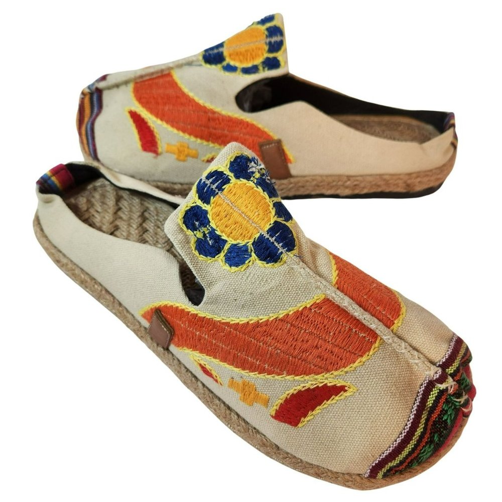 Women's New Canvas Slip On Espadrille Flats Embroidered Size 10.5